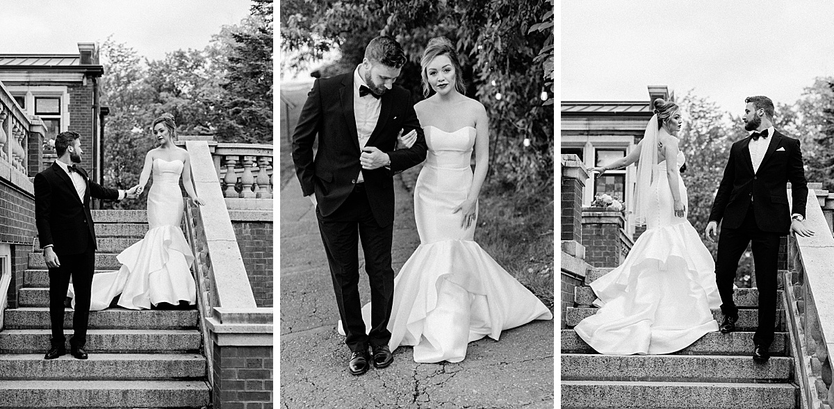 a newlywed couple explores the grounds of a luxury wedding location castle in Minnesota with Comfort and Cashmere images.